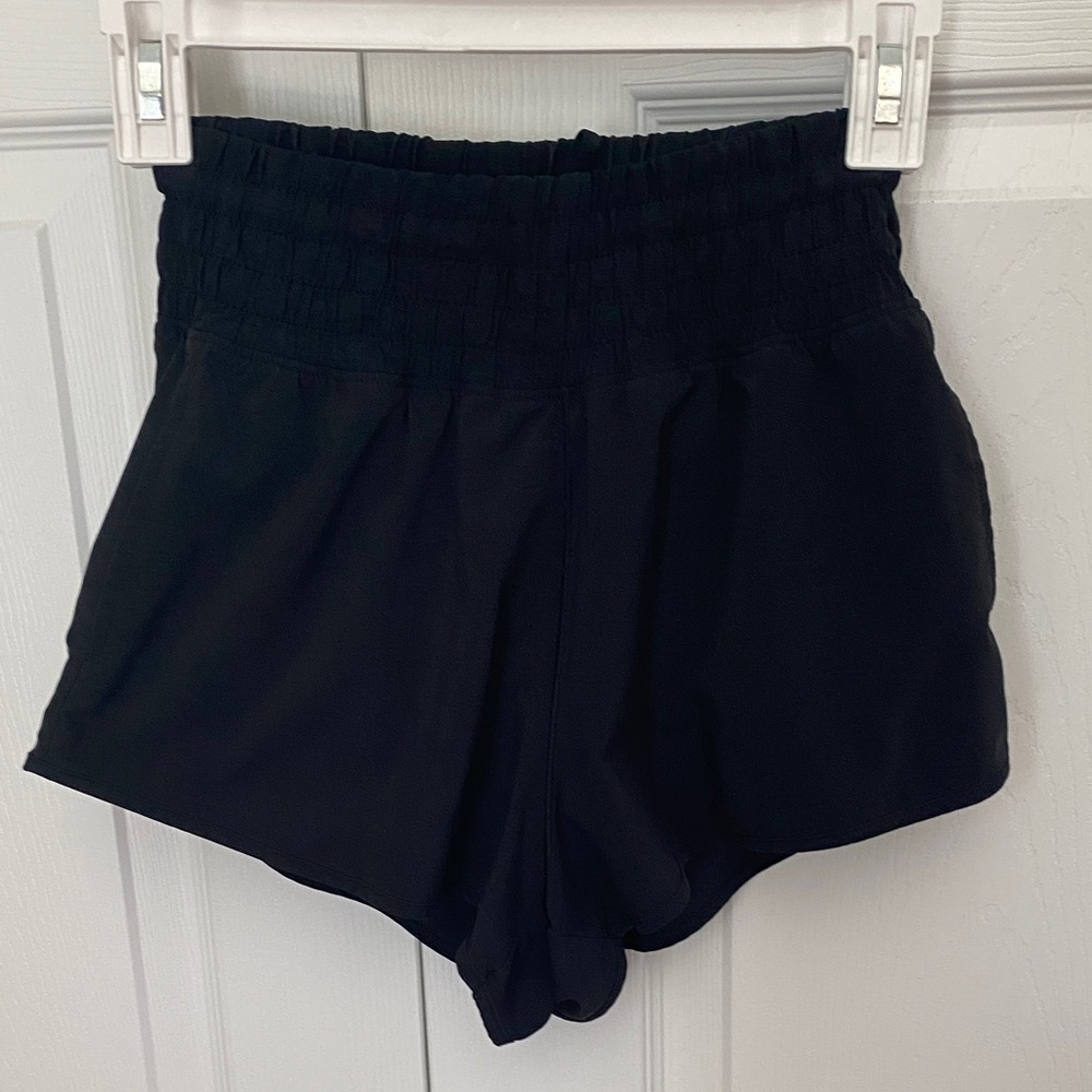 aerie Black Smocked-Waist Athletic Shorts